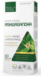   Ashwagandha 500 mg  60 kapsułek MEDICA HERBS